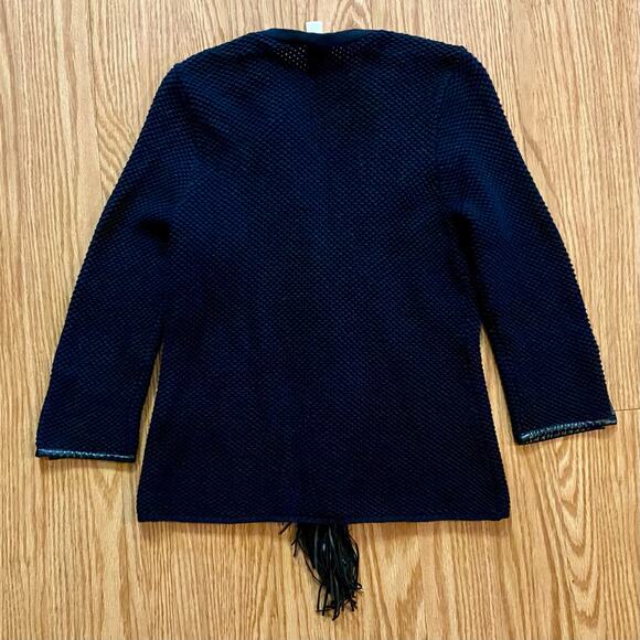 Chicos Black Knit Fringe Leather Cardigan Jacket Womens Small - Picture 7 of 16